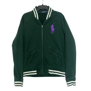 Polo Ralph Lauren Big Pony Fleece Varsity Jacket Men's M Hunter Green Zip Front